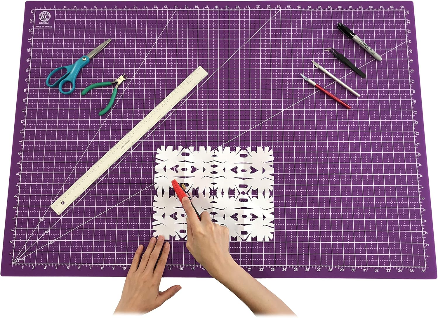 KC GLOBAL A2 (25"x19") Professional Grade Self-Healing Cutting Mat (Purple) - Odor-Free, Double-Sided, eco-Friendly, Durable. Premium Desk mat for Crafting, Sewing, Quilting and Art Projects