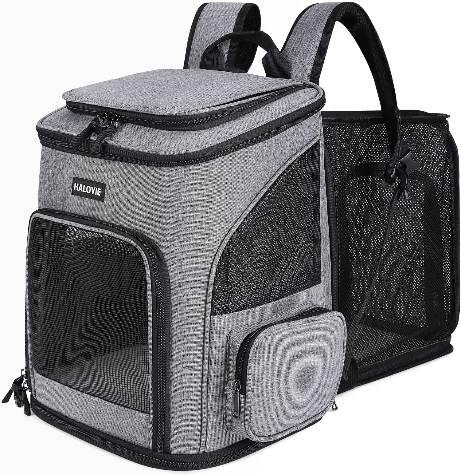 HALOVIEPet Carrier Backpack Expandable for Small Dogs Cats Under 20 LB, Mesh Breathable Foldable Pet Travel Bags