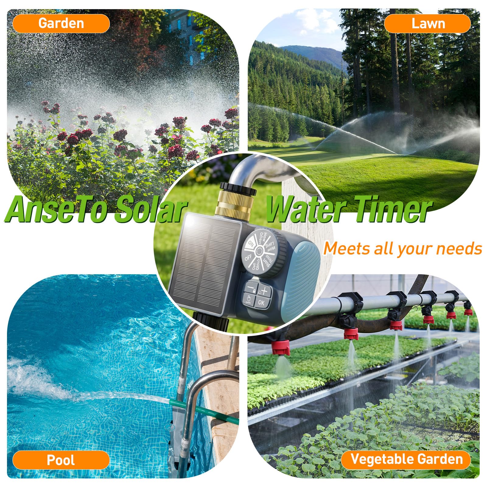 Programmateur Arrosage Automatique Solaire, Système D'irrigation Automatique, Charge par Câble USB-C et Panneaux Solaires, Ecran LCD Ultra Clair,Contrôle de I'irrigation pour Jardin et Pelouse