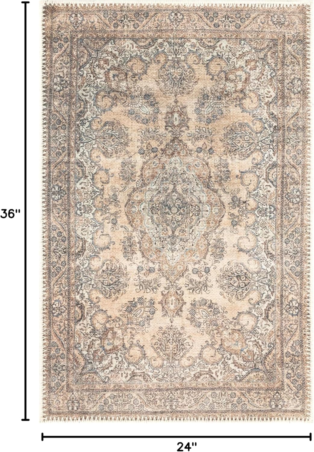 keen home design 2x3 rug - machine washable entry rug with non-slip backing, ideal for enteryway, kitchen, bathroom, laundry room - vintage, easy clean, durable, low pile - (2' x 3')