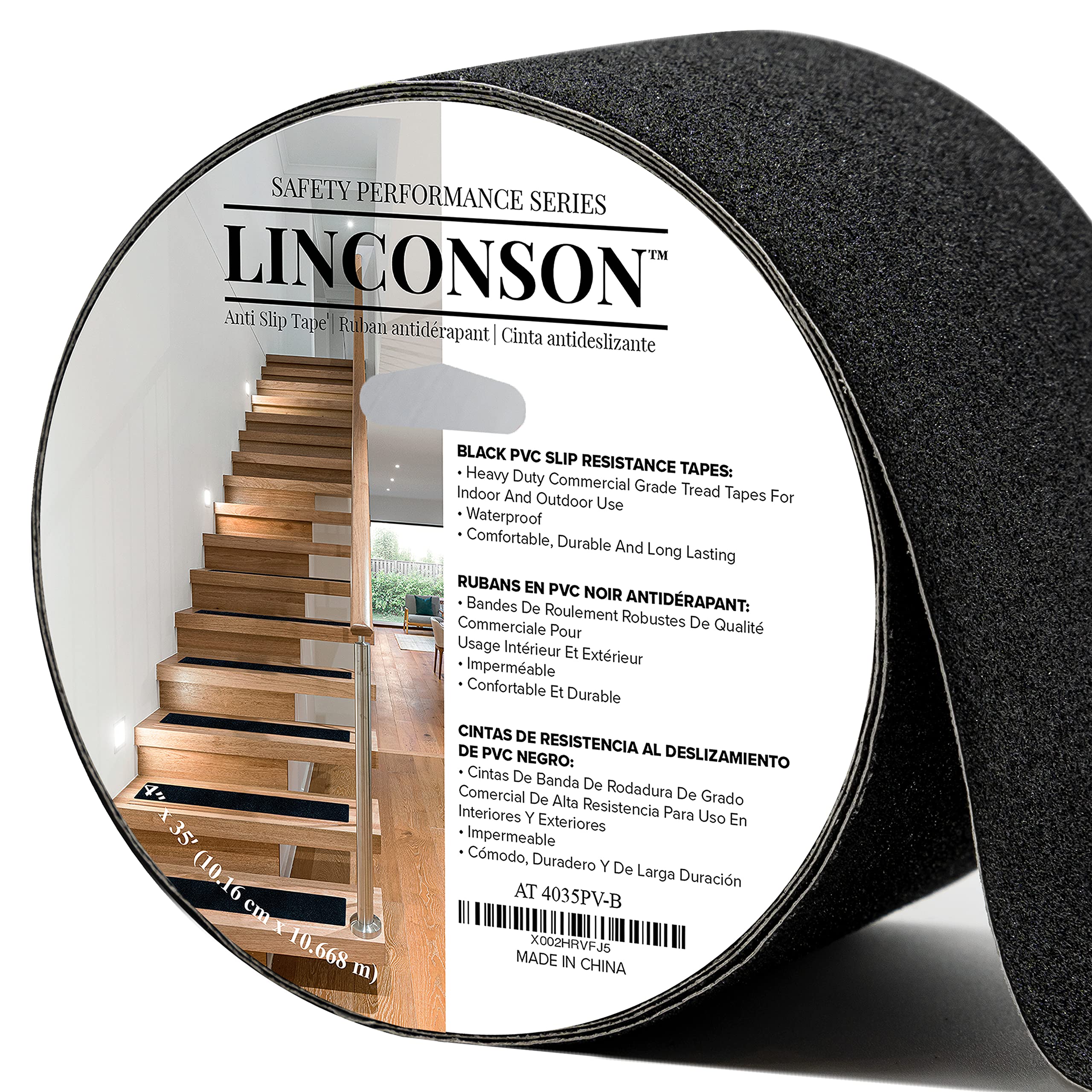 linconson Black Slip Resistant Stairs Tread & Grip Tape 4 INCH X 35 FEET Anti Slip Adhesive ROLL Premium Grade
