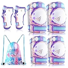 NEMONE Mermaid Knee Pads for Kids, Girls Boys Knee Elbow Pads Wrist Guards with Drawstring Bag, Adjustable Reflective Protective Gear Set for Roller Skates Bike Cycling Skateboard Scooter