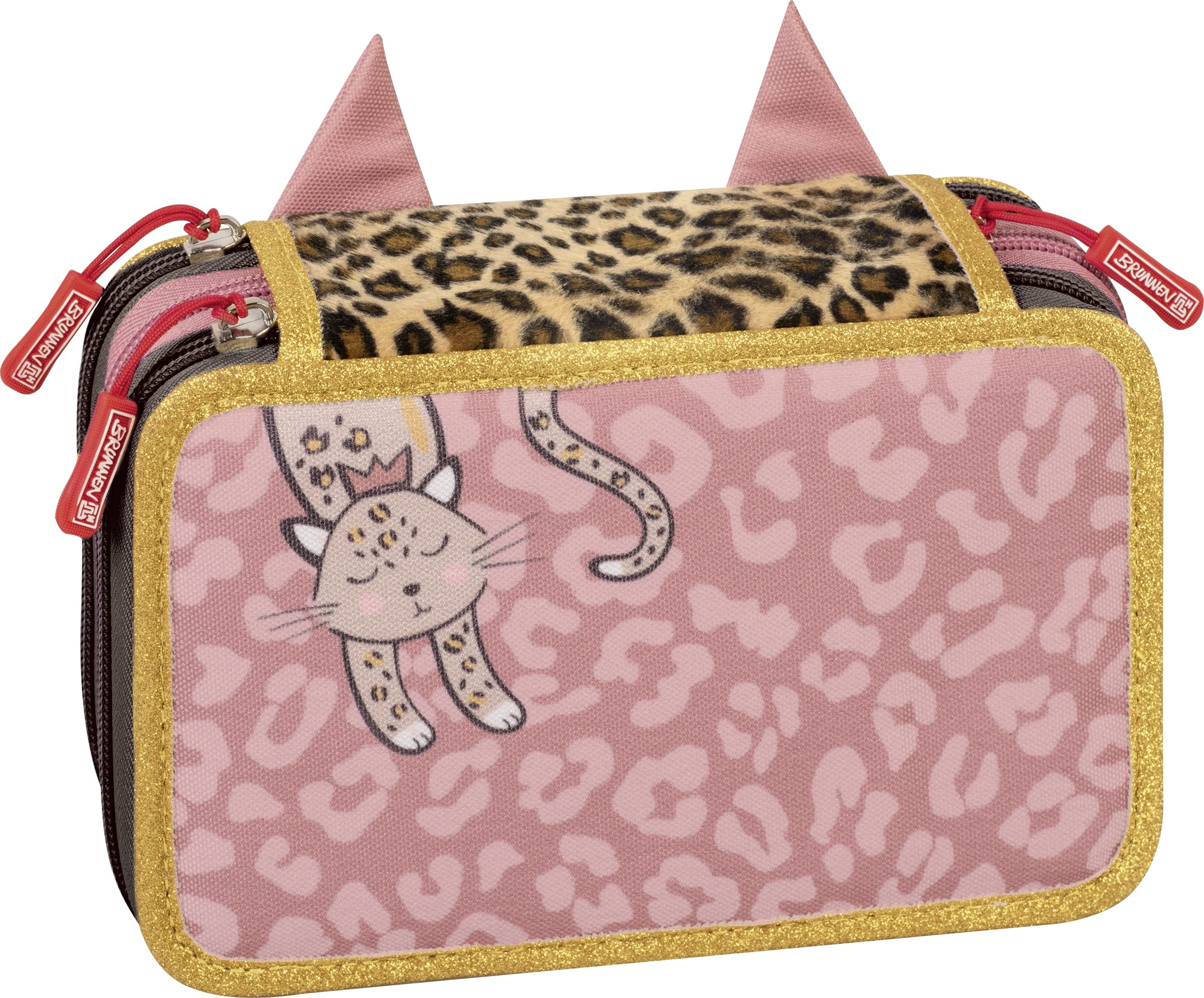 Brunnen XXL Schüler-Etui Federmappe Sweet Wild Cat 3 Reißverschlüsse