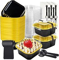Vista 13 de 50 piezas de mini moldes cuadrados para hornear con tapas y cucharas, moldes mini de papel de aluminio para pasteles con tapas, ramekins