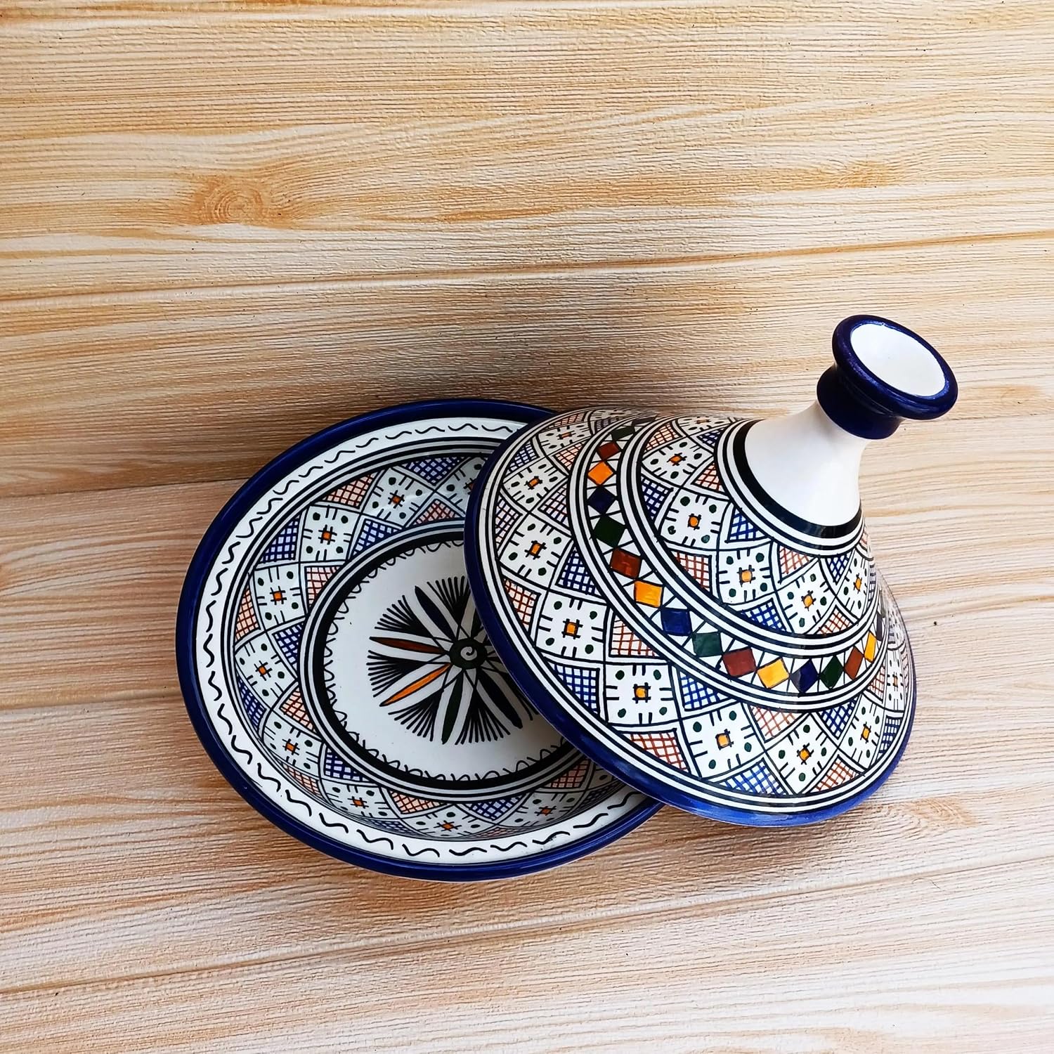 Moroccan Ceramic Tajine Pot – Lead-Free, Food-Safe Serving Tagine, Hand-Painted Moroccan Dinnerware, Authentic Tagine Dish for Kitchen & Dining (XL: 16'' = 40 cm)