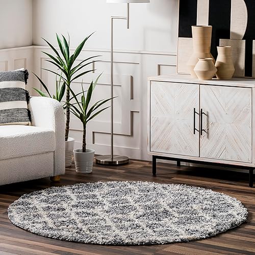 nuLOOM Transitional Kristi Shag - Alfombra redonda, 5 pies, color gris