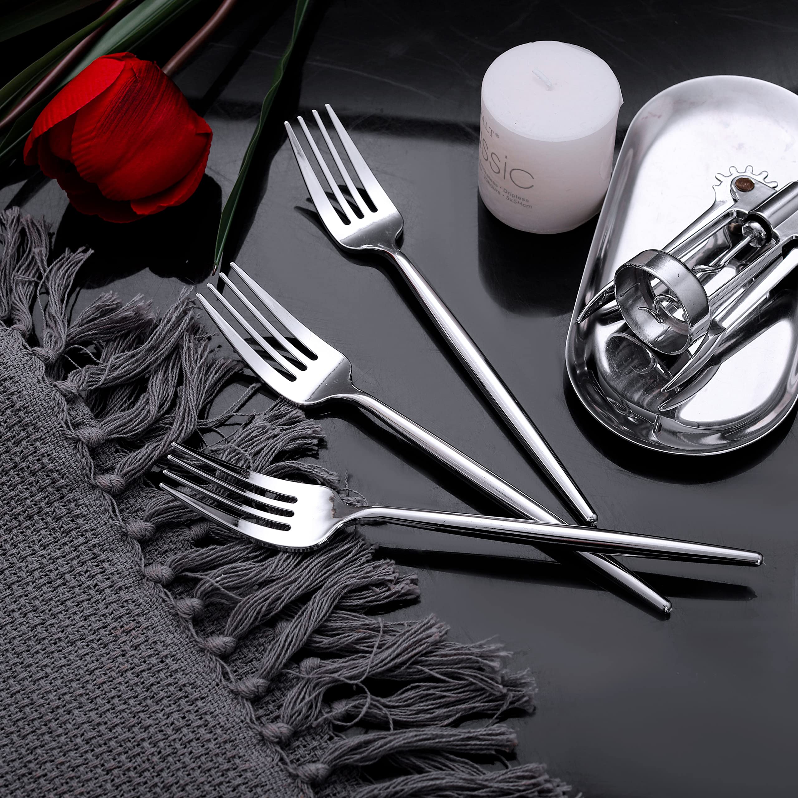 U-QE 180 tenedores desechables de plástico plateado, resistentes, perfectos para fiestas y bodas