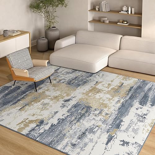 Miniatura 10 de Kelarea Alfombra lavable para sala de estar, 8 x 10 pies, antideslizante, moderna, abstracta, verde, fácil de limpiar, alfombra grande para
