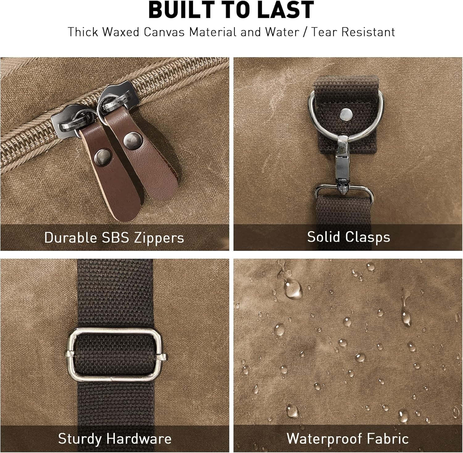 Wildroad Waxed Canvas Genuine Leather 50L Waterproof Duffle Bag - Vintage Travel Weekender Overnight Carry On - Image 4