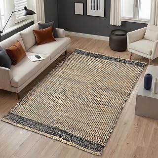 4' x 6' Jute & Black Wool Area Rug, (4' x 6')