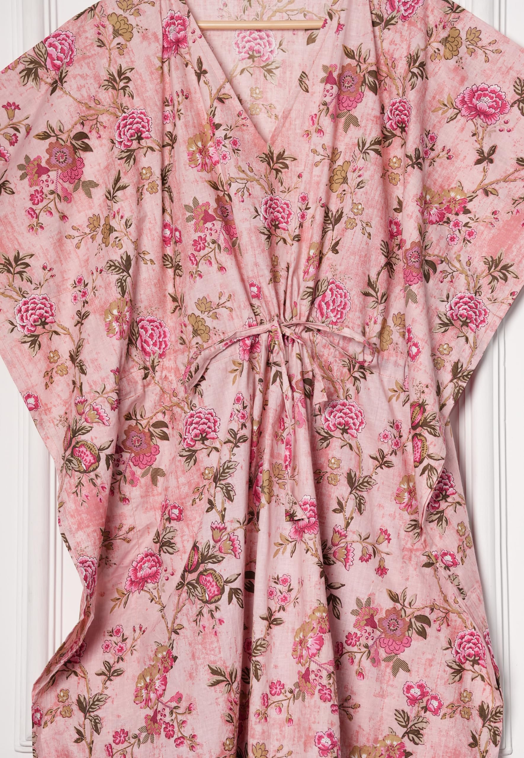 INDACORIFY Caftan Long pour Femmes, imprimé Floral, Robe de Plage en Coton, Cover-Up d'été, Kaftan Fait à la Main, Robe de Nuit Maxi Longue