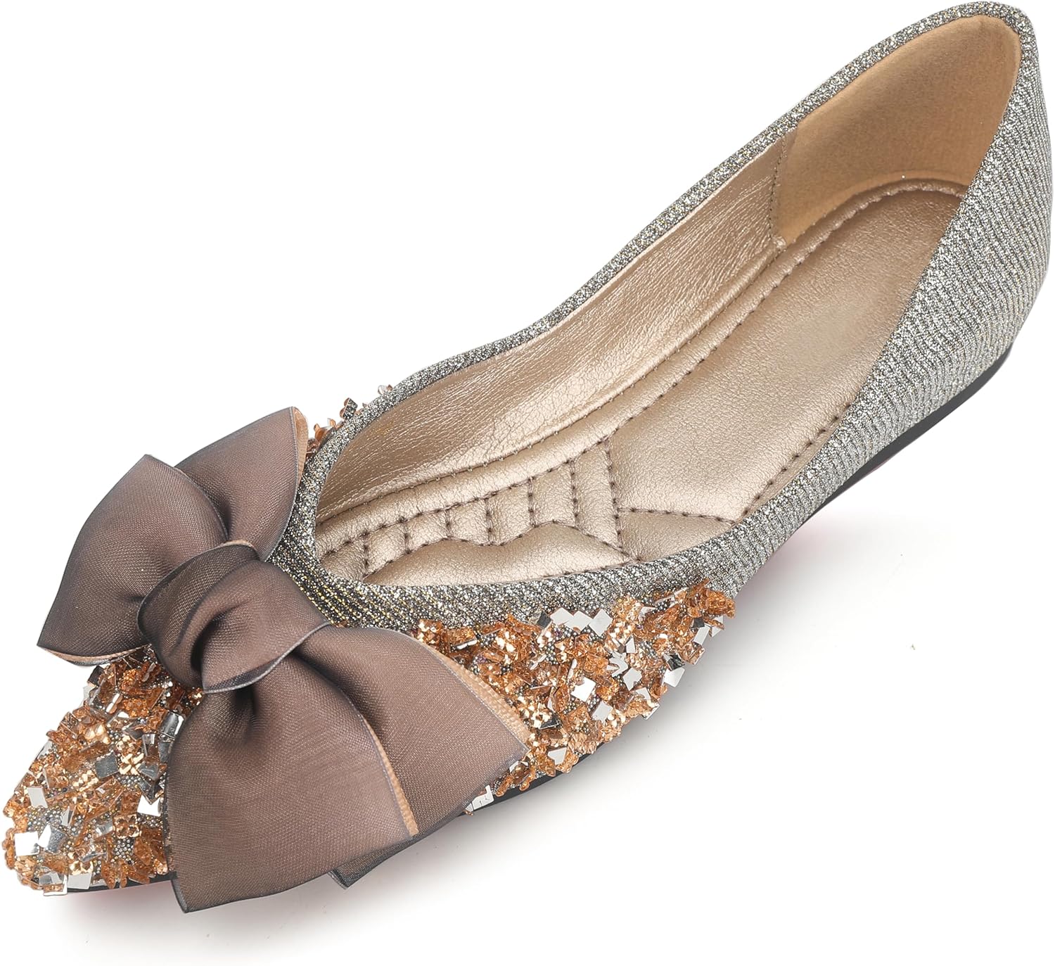 Flats Shoes for Women Rhinestones Bow Wedding Flats Slip on Flats for Women Comfortable Dress Shoe