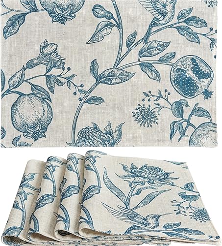 Miniatura 9 de JINCHAN Juego de manteles individuales de lino con diseño floral de Navidad, rústico, estilo campestre botánico, al aire libre, para decoración de