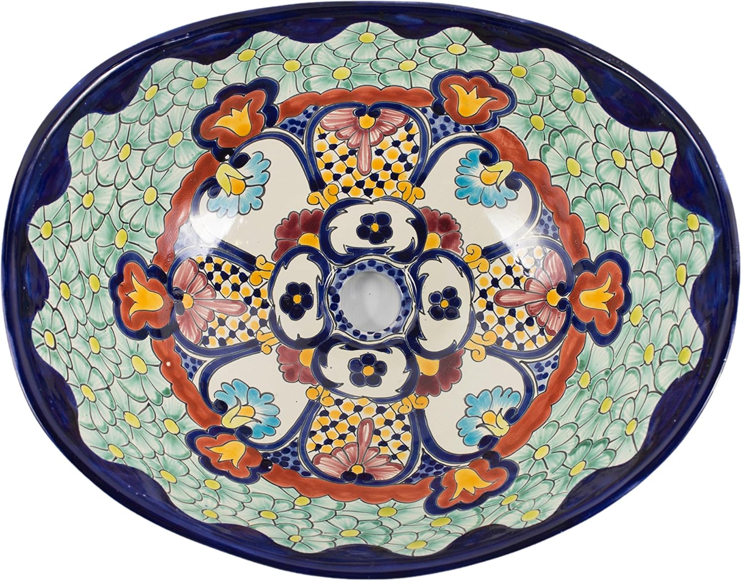 Cerames Juanetta - Designer Washbasin Mexico Talavera Green - Talavera Mexican Wash Basin - Cerames | Counter top washbasin 40.5 x 15 cm | Wash Basin from Mexico for bathrooms, Rustic Kitchens