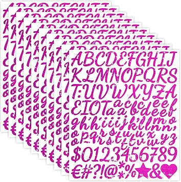 1050 PCS Letter Stickers Glitter 10 Sheets Alphabet Sticker Number Vinyl Self Adhesive Sticker Letters for DIY Crafts Water Bottles Scrapbooking Gift Wedding Cards Journals Home Decor Hot Pink