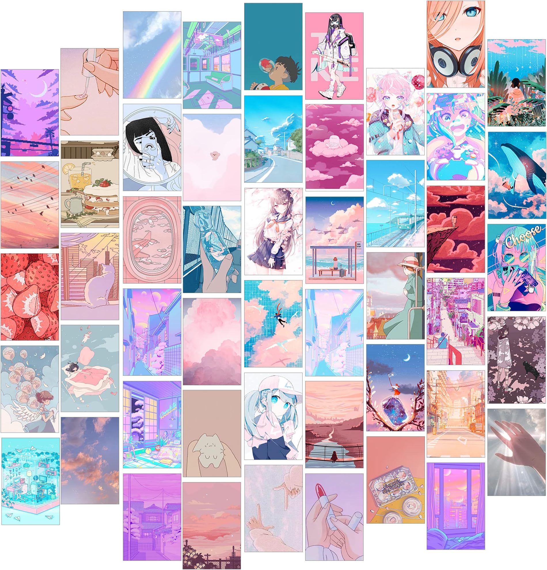 Pink Kawaii Room Decor Aesthetic, 50pcs Kawaii Wall Decor for Japanese Room Decor, Cute Kawaii Stuff and Anime Accessories for Room, Anime Posters for Room, Anime Wall Collage Kit, Trendy Anime Things