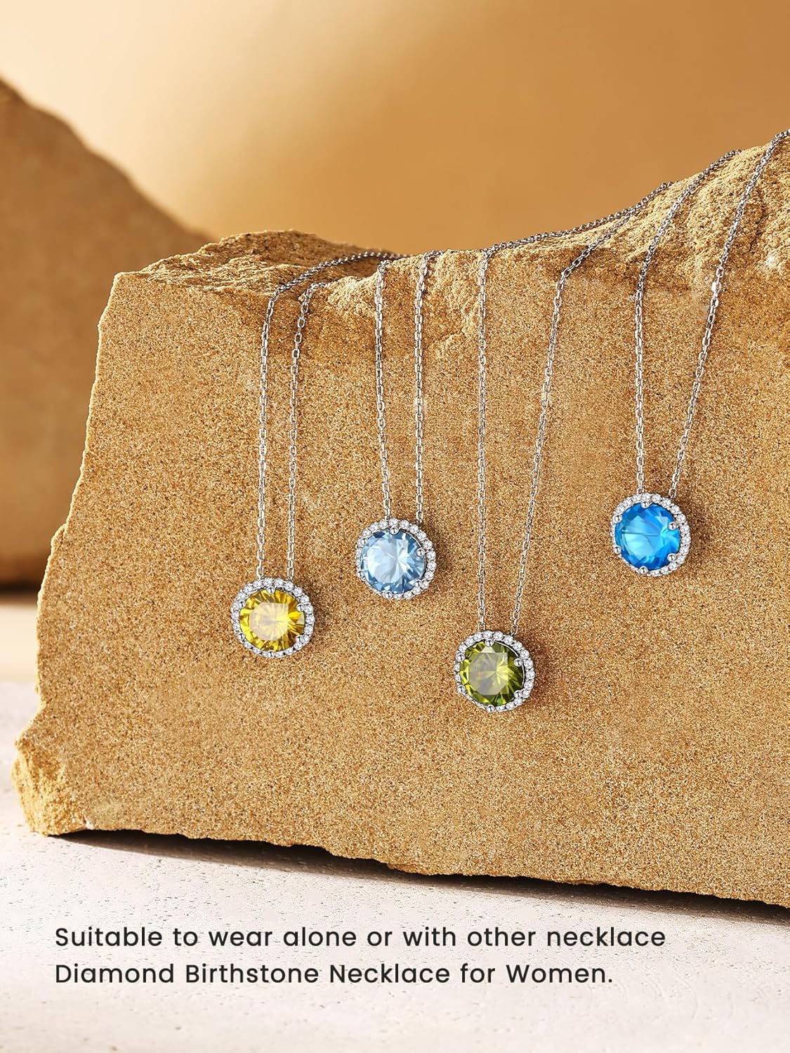 Bestyle Sparkling 925 Sterling Silver Birthstone Necklaces for Women, Created Heart/Round/Teardrop/Square Crystal Solitaire Pendant Diamond Necklace, Great Birthday/Anniversary/Wedding Gifts