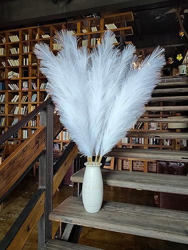 Miniatura 3 de penepico Decoración de hierba de pampa blanca sintética, 8 pompas florales grandes de 43.3 pulgadas, flores artificiales esponjosas de plumas largas