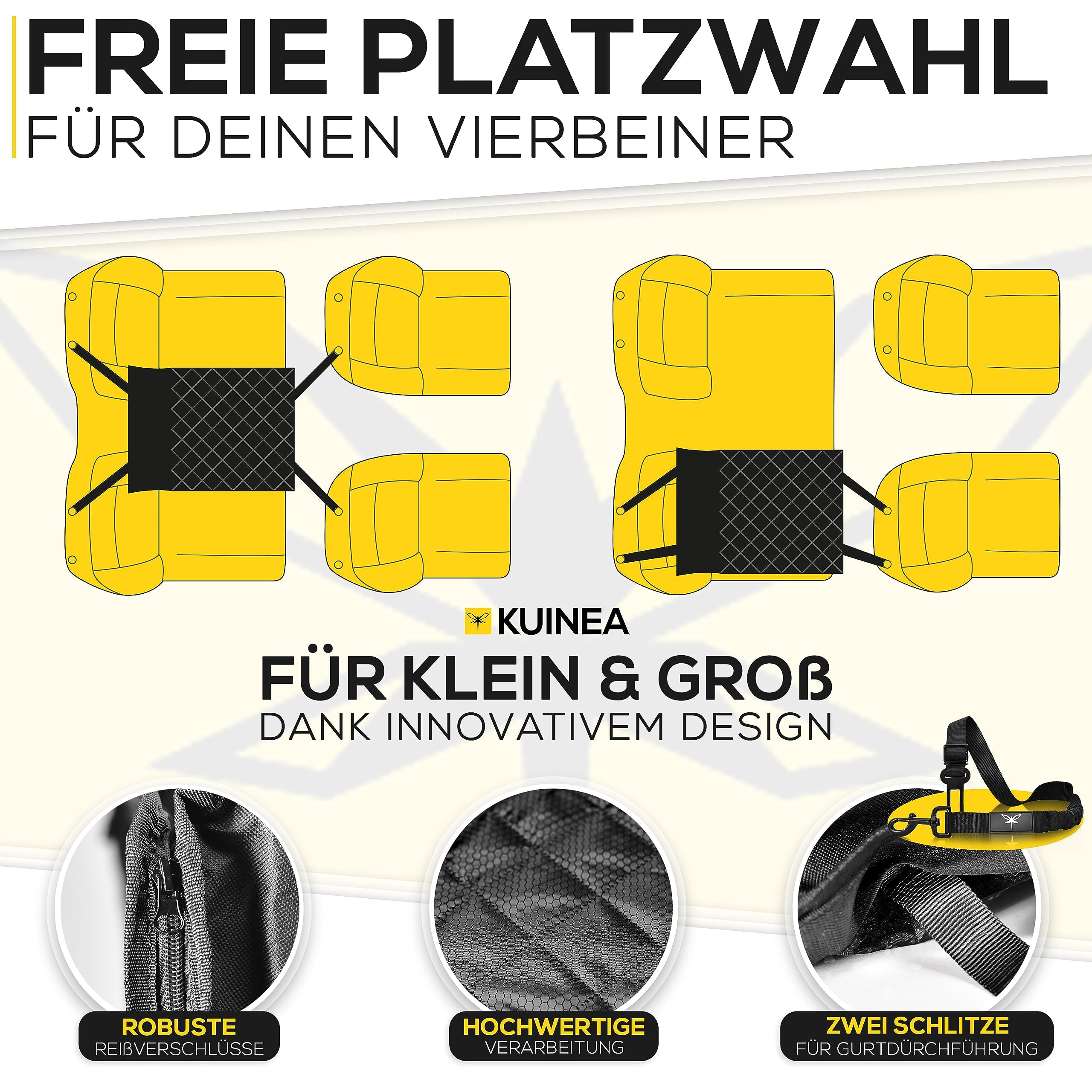 KUINEA® Extra Stabiler Hunde Autositz Rückbank - GRATIS Hundegurt - kleine bis mittelgroße Hunde - Autositz Hund wasserdicht, Hundekorb Auto, Hundesitz Auto, Hundeautositz, dog car seat