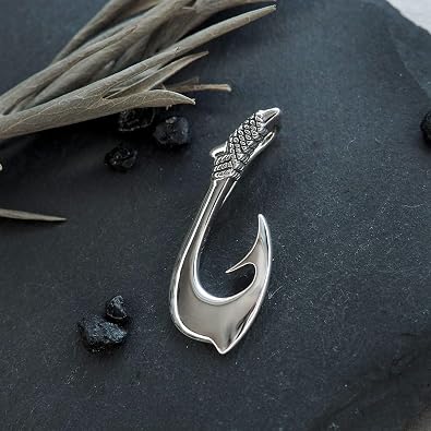 925 Sterling Silver Medium Fish Hook Silver Pendant for Men and Women