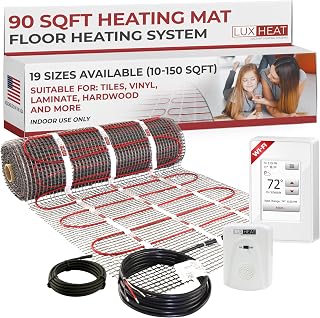 LuxHeat 90sqft Floor Heating Mat Kit - 120v Under Tile Floor Heating System - Electric Radiant Heated Flooring System for Laminate - Includes UWG4 WiFi Programmable Thermostat w/GFCI, Alarm & Sensor