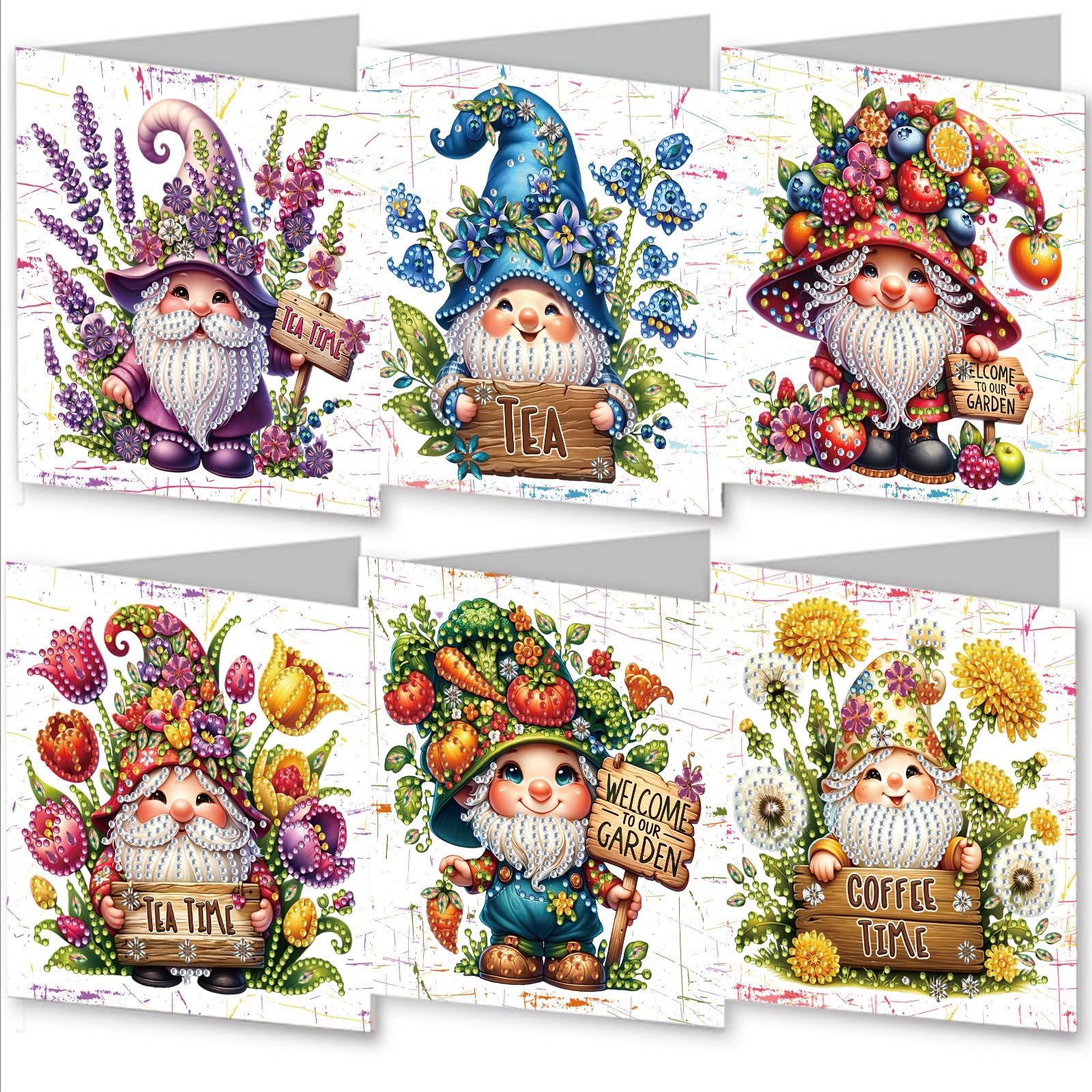 6PCS 5D DIY Diamond Painting Greeting Card Sets with Envelopes - Premium Handmade, Ideal for Birthdays, Holidays & Anniversaries,Gnomes Flowers Herbs Patterns (Gnomes)
