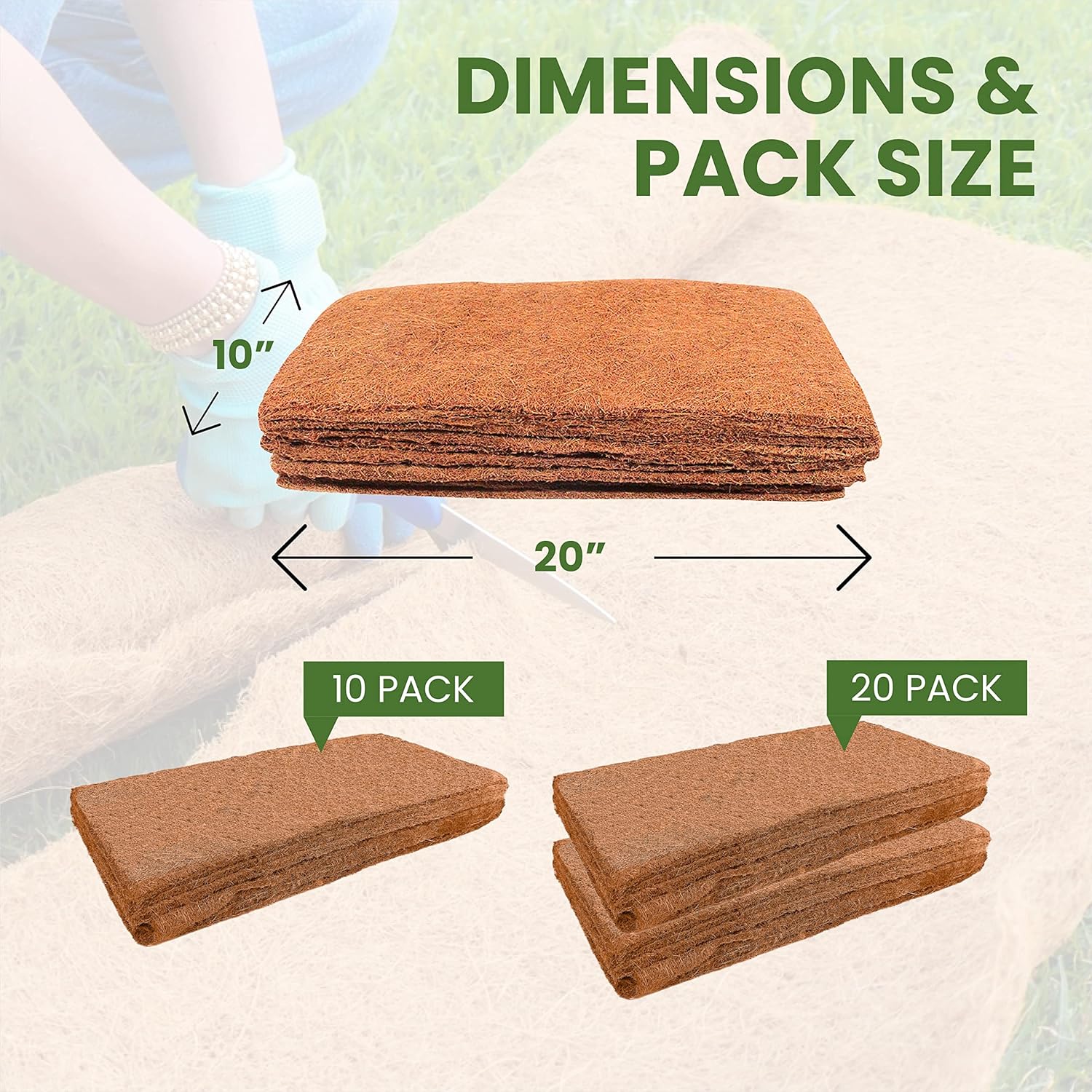Envelor Coco Coir Fiber Grow Mat for Microgreens 10 x 20 Inches Coconut Coir Seed Starter Liner for Growing Trays, Hanging Baskets, Seed Starter Tray, Planter Sheets & Indoor Outdoor Plants, 20 Pack