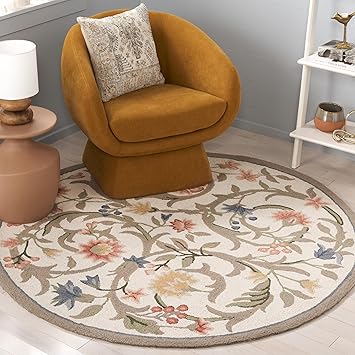 SAFAVIEH Chelsea Collection Area Rug - 5'6" Round, Ivory, Hand-Hooked French Country Wool, Ideal for High Traffic Areas in Li