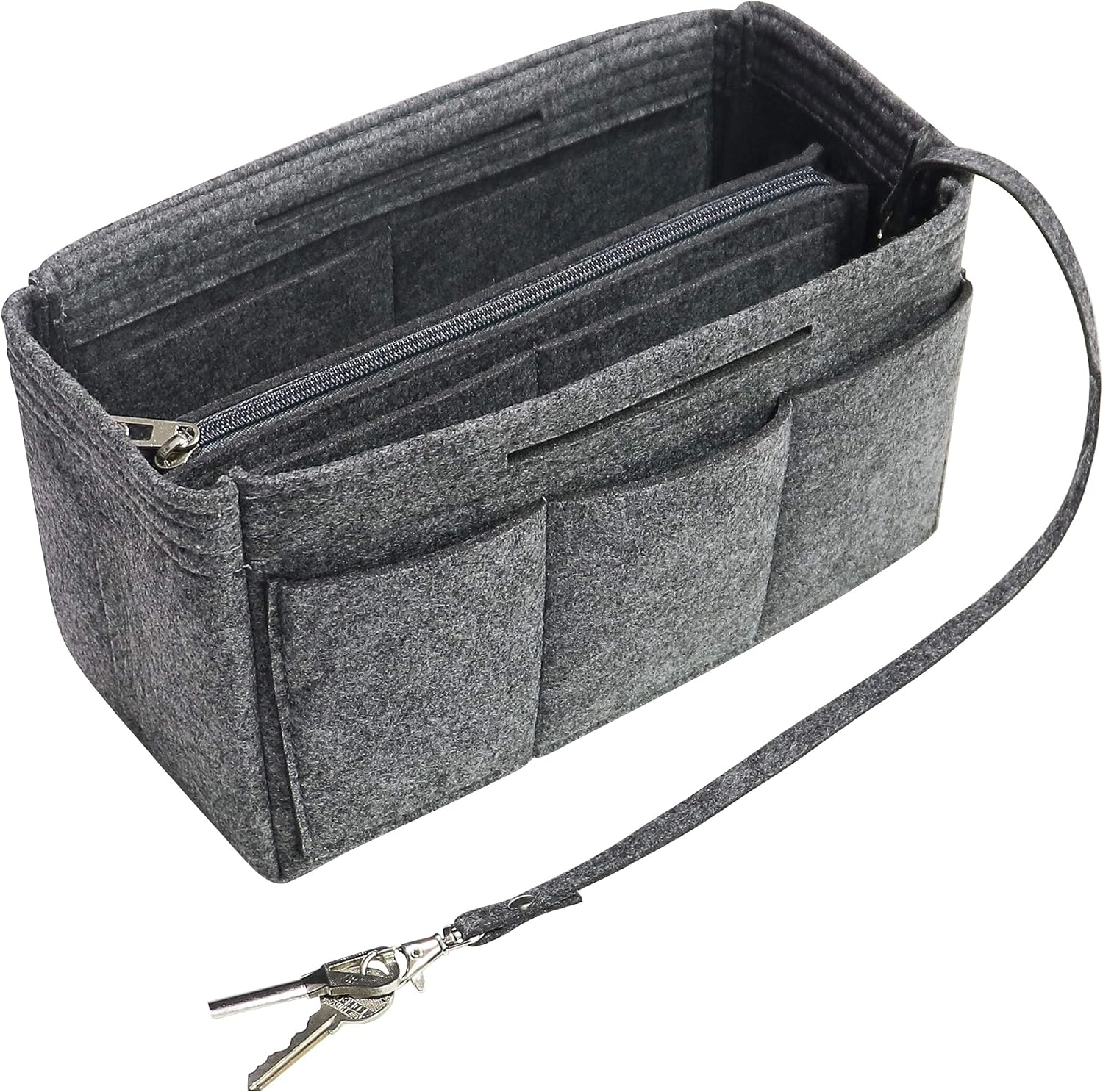 Purse Handbag Organizer Insert, MISIXILE Felt Bag Organizer with Handles and Keychain for Neverfull,Speedy,Longchamp&Tote Bags-Grey,Meidum