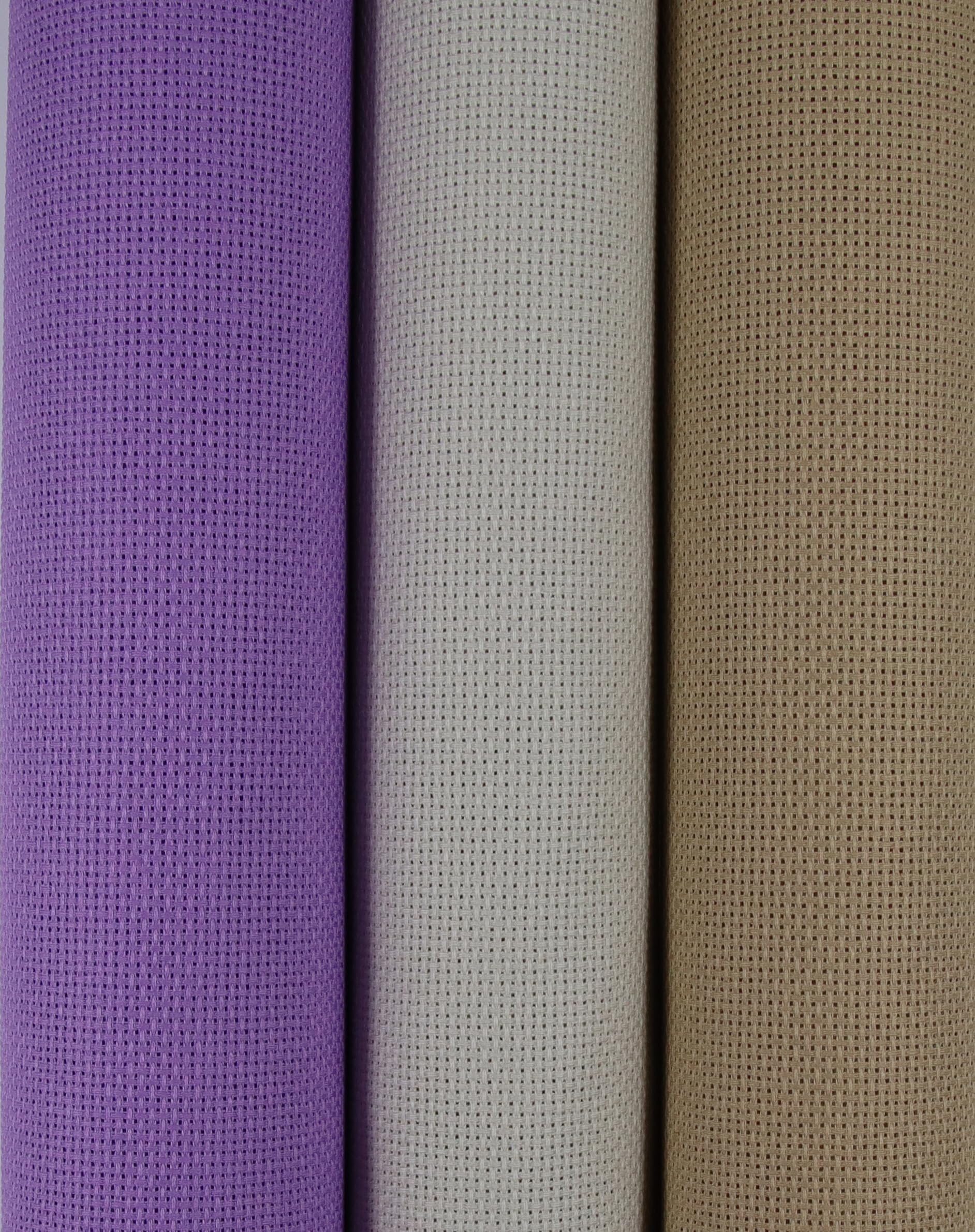 KCS 3 pc of 15" x 18"(38cmx45cm) Counted Cross Stitch Cotton Aida Cloth Needlework Rolled Fabric Box,18CT,Pearl Grey+Khaki+Lavender