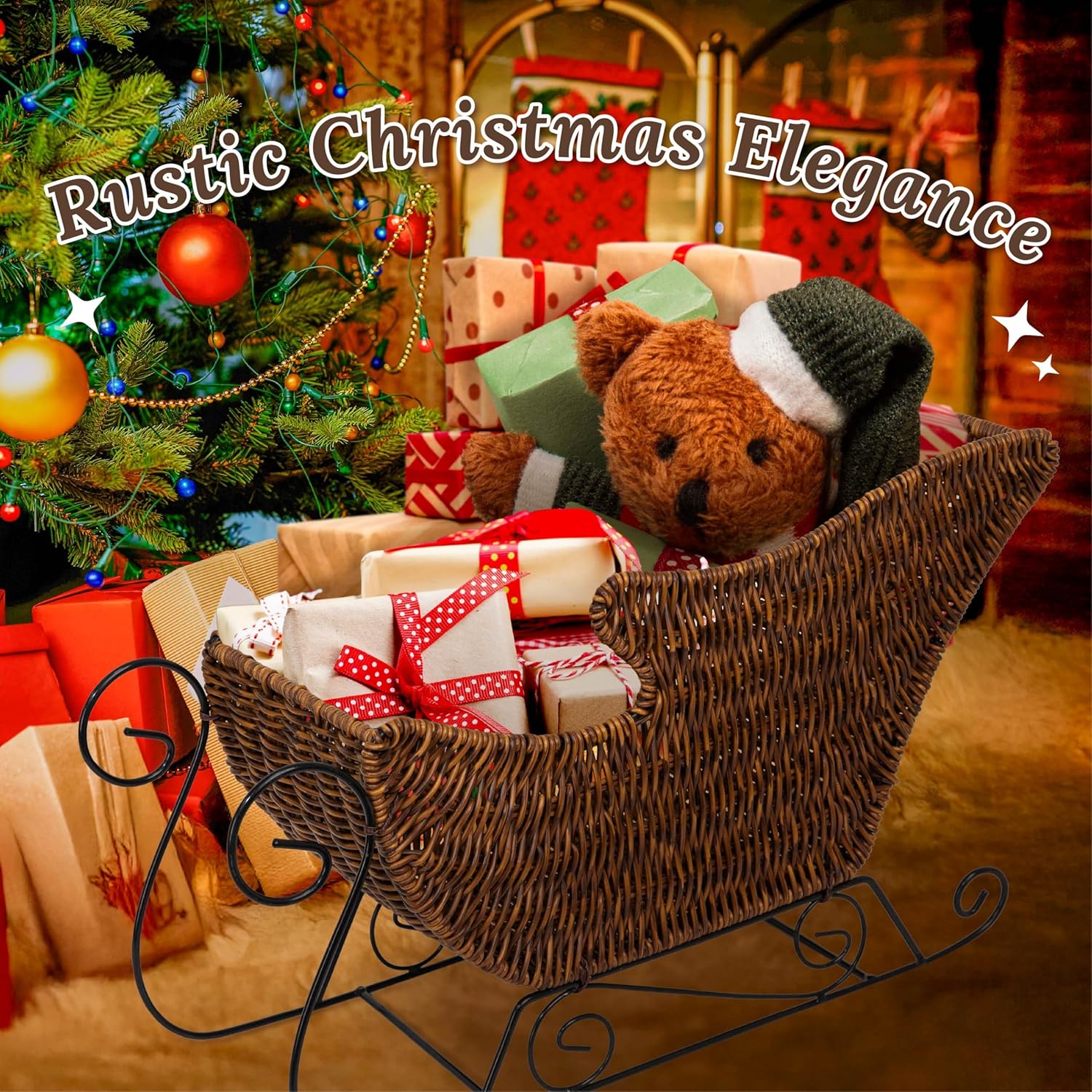 Christmas Sleigh Basket, Gift Basket, Christmas Decorations, Holiday Decor, Sled Ornament, Resin Wicker, Toffee