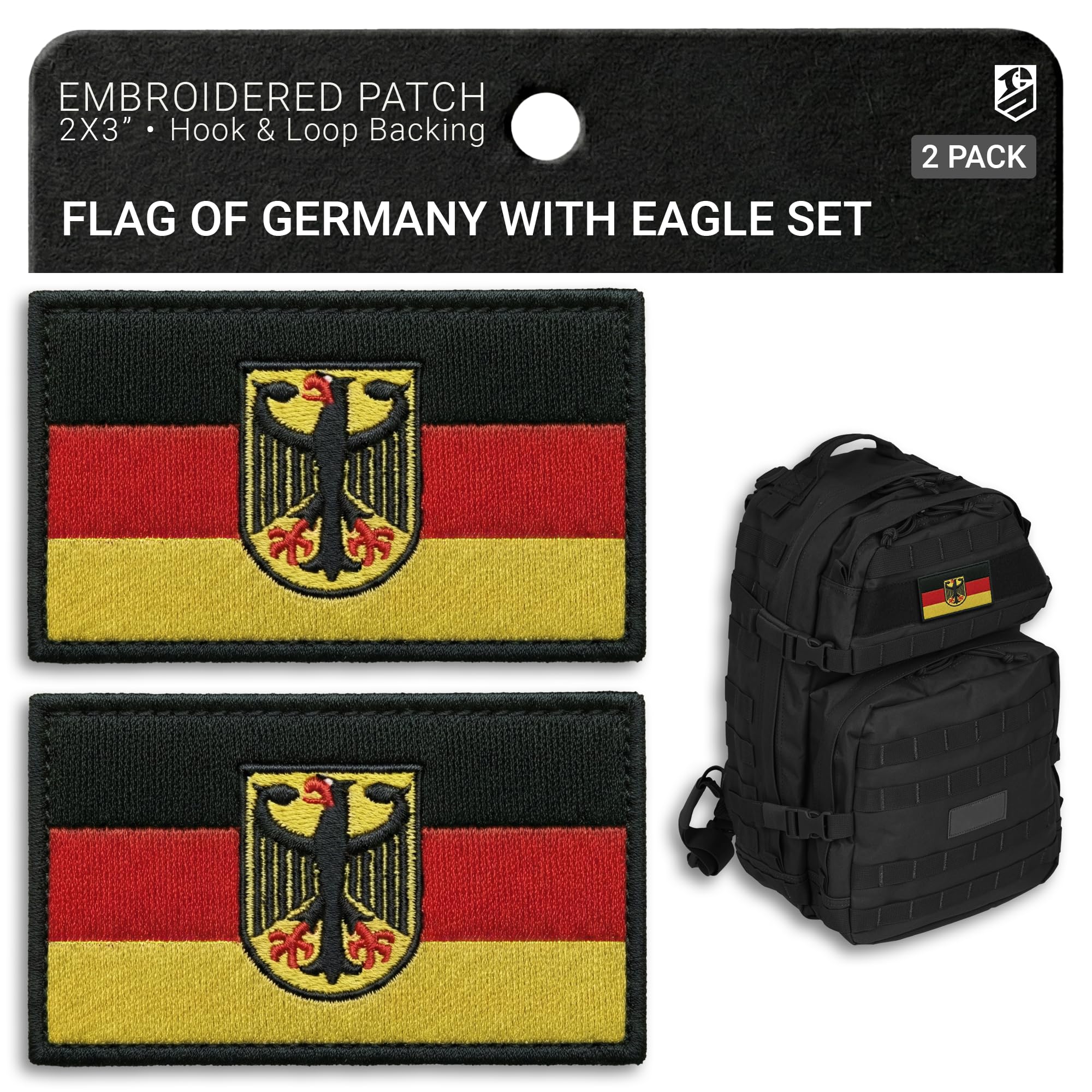 Bluyellow 2-Pack German Flag Patch Embroidered Coat of Arms Eagle Shield Germany Flag Military Patches for German Uniform Tactical Backpack Military Hat Dog Vest Hook & Loop Patch