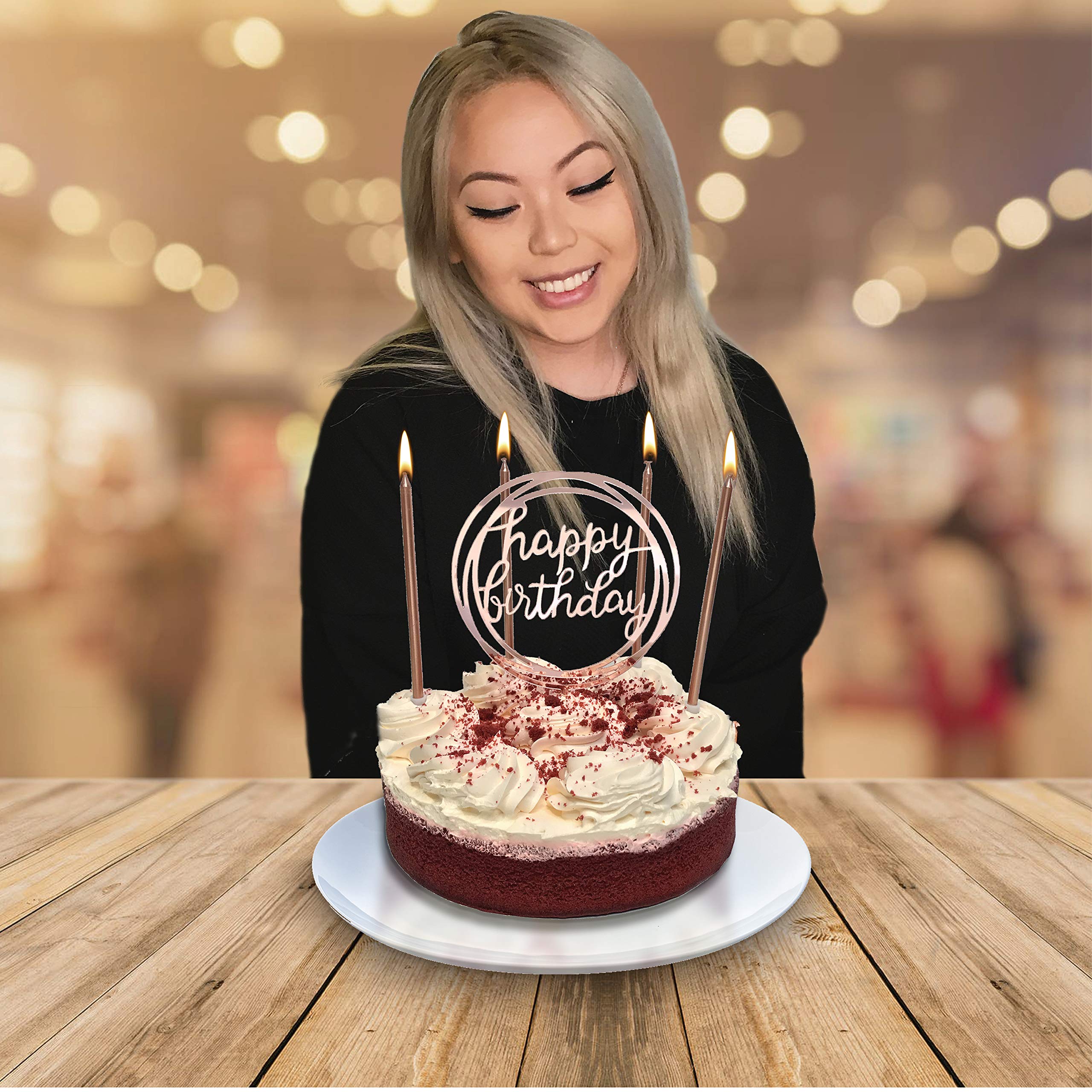 Lot de 24 bougies d'anniversaire à combustion lente avec décoration de gâteau élégante et élégante assortie pour décorations de gâteaux d'anniversaire personnalisées Doré rose métallisé