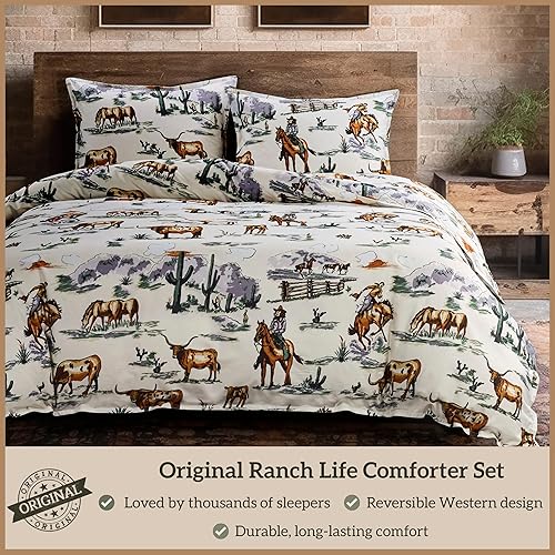 Miniatura 2 de Paseo Road Ranch Life Western Bedding, Juego de edredón de 2 piezas tamaño Twin de algodón, juego de edredón occidental con estampado de caballo de