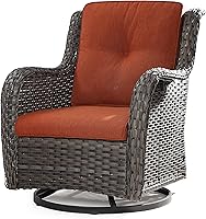 Vista 50 de Juego de 2 sillas de patio giratorias de 360 grados para exteriores y mesa auxiliar a juego – 3 sillas deslizantes de mimbre para patio con cojines