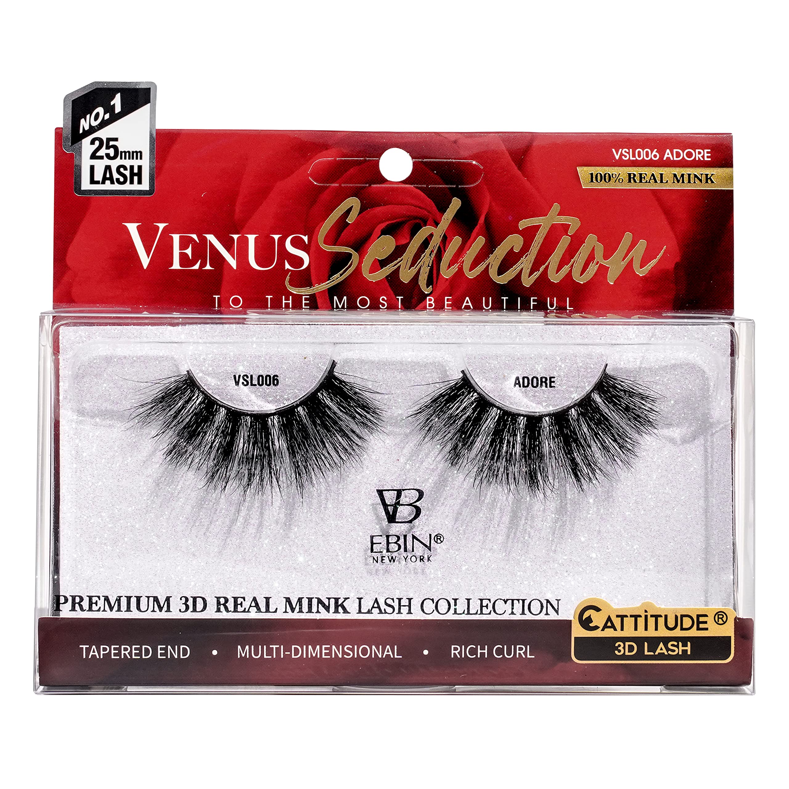CATTITUDE 3D LASHES Venus Seduction Lashes 25mm Reusable 100 Real Mink 3D Lashes Fluffy Cat Eye Look Volume