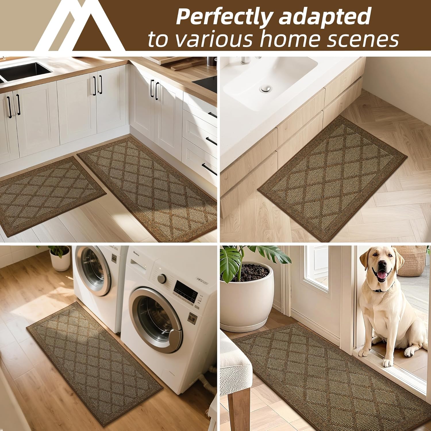 COSY HOMEER Kitchen Rug Non Slip Washable, 24"x60" Absorbent Kitchen Mats for Floor, Runner Rugs for Kitchen Floor, 100% Polypropylene Kitchen Sink Rug (Brown)