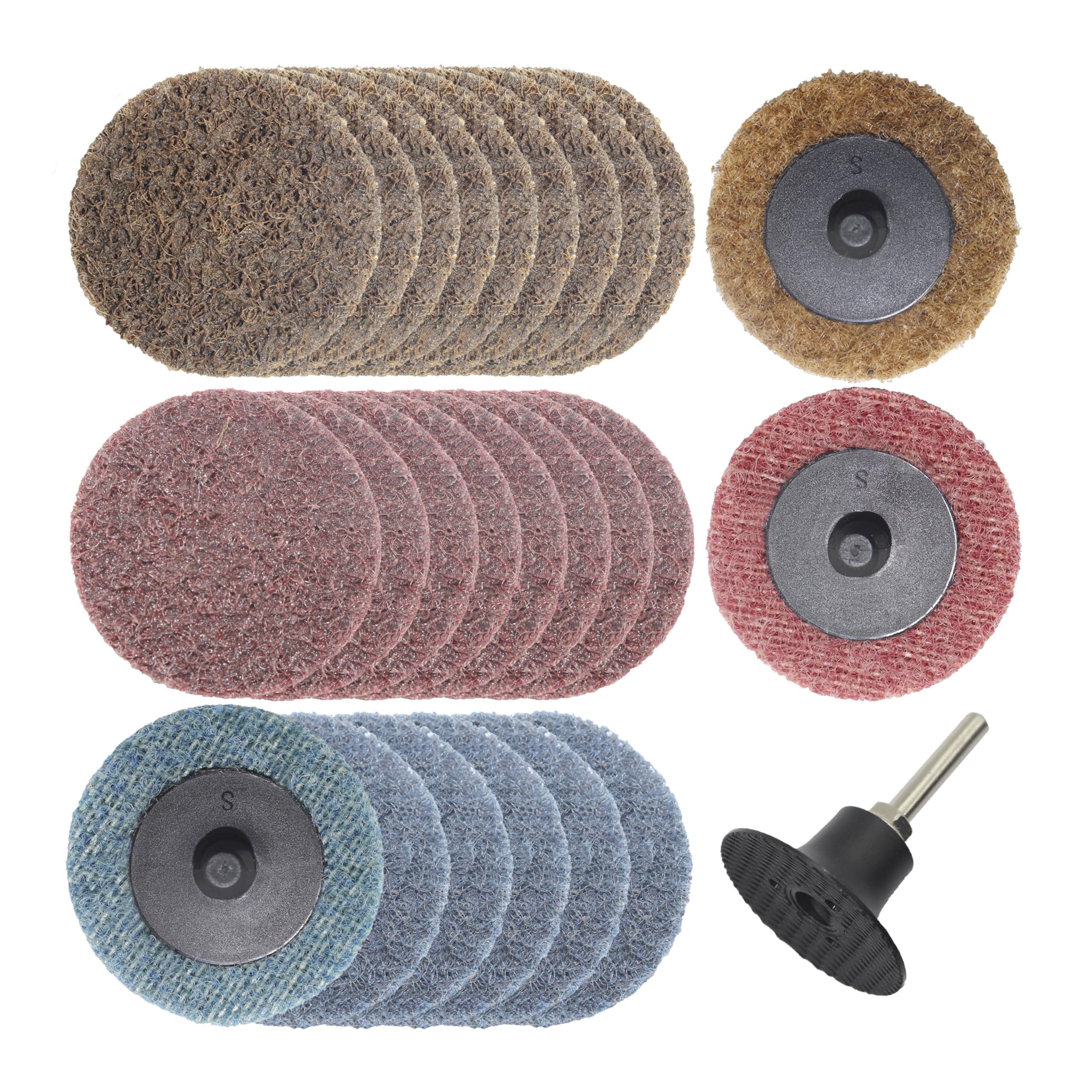 Merryland 25 Stück Vliesscheibe 50 mm Gemischt Mit 6,35mm Schaft | 50mm Stabschleifer Schnellwechselscheibe Vliesschleifblatt Vliesronden Schnellspannscheibe Farbe Rost Metall Stahl, DGTAA27C3