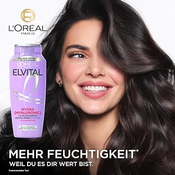 L'Oréal Paris Elvital Hydra Hyaluronic Moisturising L Shampoo for Shiny Hair Hyaluronic Shampoo for Moisture Boost & Protection Long-Lasting Moisture and Care 1000 ml