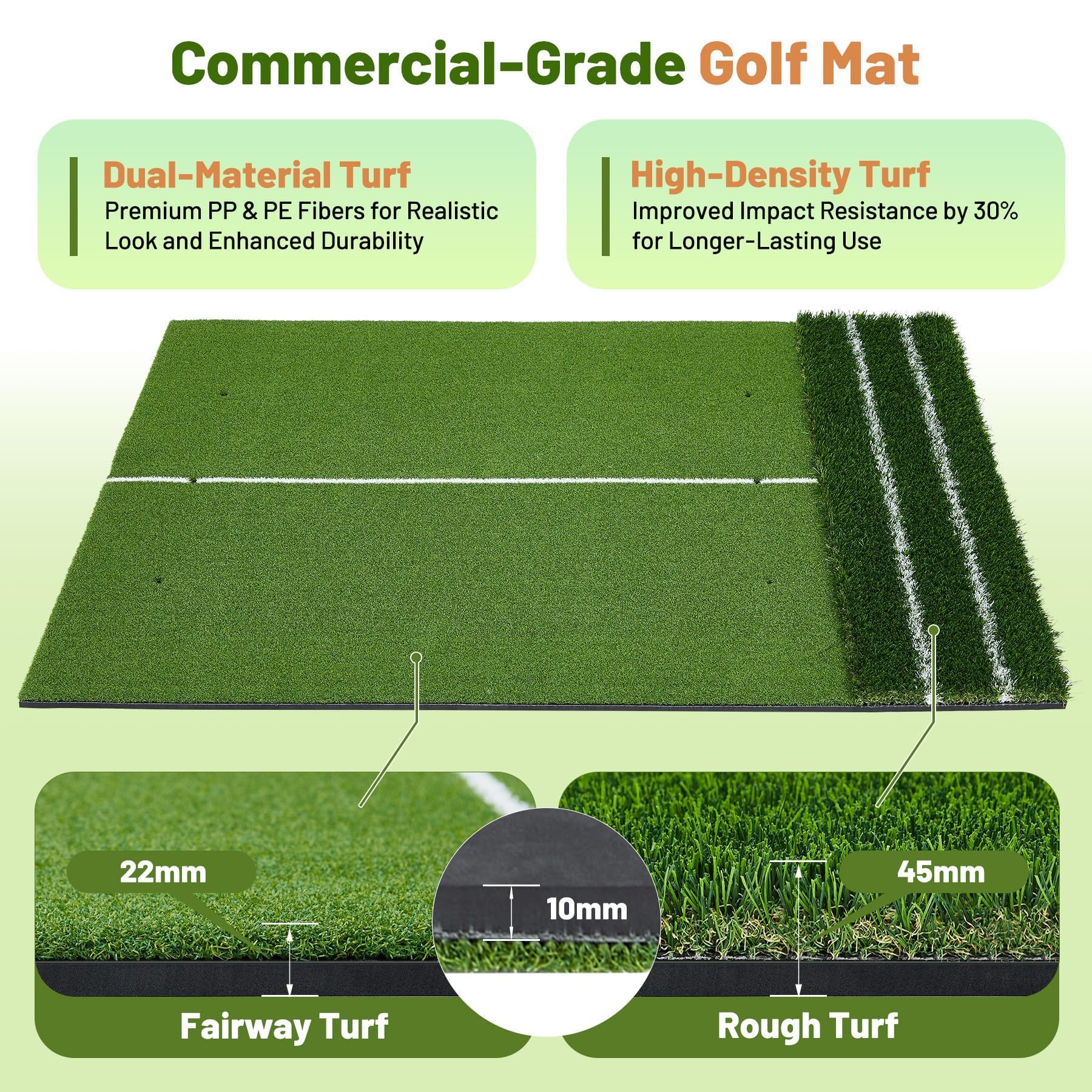 Tapis De Frappe Golf en PE, Double Gazon Artificiel 152x121x4,5 cm, Tapis d’Entraînement De Golf Épaissi pour Intérieur Et Extérieur