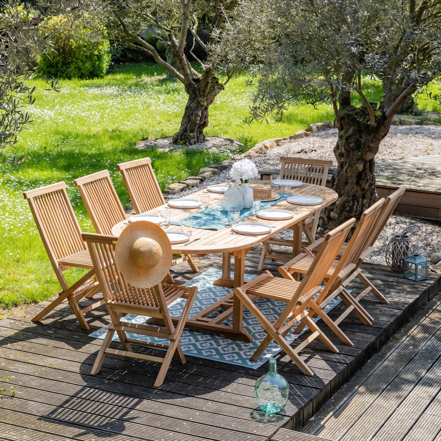 Happy Garden Salon de Jardin en Teck Lombok - Table Ovale Extensible - 8 Places — vue 6