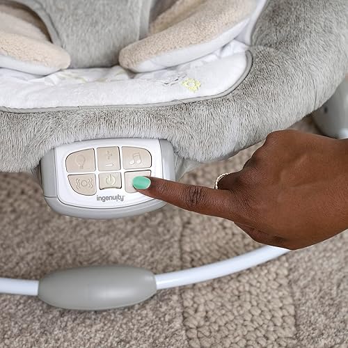 Miniatura 5 de Ingenuity InLighten - Asiento de columpio para bebé con barra de juguete iluminada y almohada de tiempo de barriga de oso - Nate, desde recién