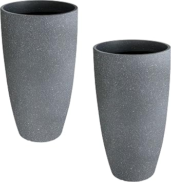 2 Packs 21 inch Tall Planter, Indoor Outdoor Round Planter for Porch, Large Plant Pot with Drainage Hole for Home Garden Front Door, Modern Decorative Pots for Plants Dark Gray