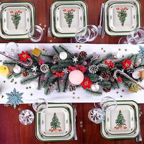 Miniatura 4 de Umigy 100 platos de papel a cuadros de búfalo rojo y negro, platos de postre de Navidad, adornos de Navidad, platos de papel desechables de 9