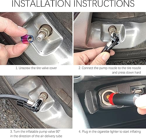 Miniatura 6 de Bomba de aire de neumáticos de automóvil de 12 V con medidor de presión, inflador de neumáticos de 250 PSI, compresor de aire portátil, herramientas