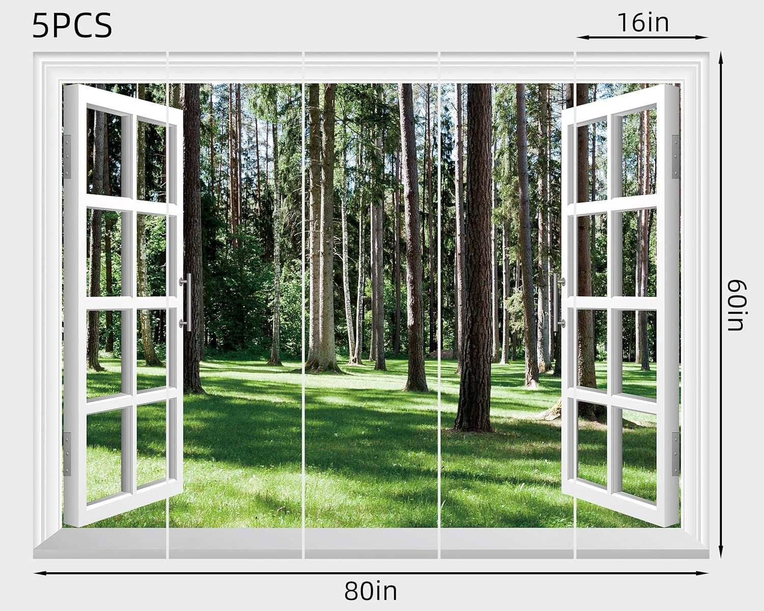 FLFK Fake Window Wall Mural - Jungle Faux Window Wall Sticker for Wall Decor, Stick and Peel Wall Decals,80"x60",Set of 5 Sheets