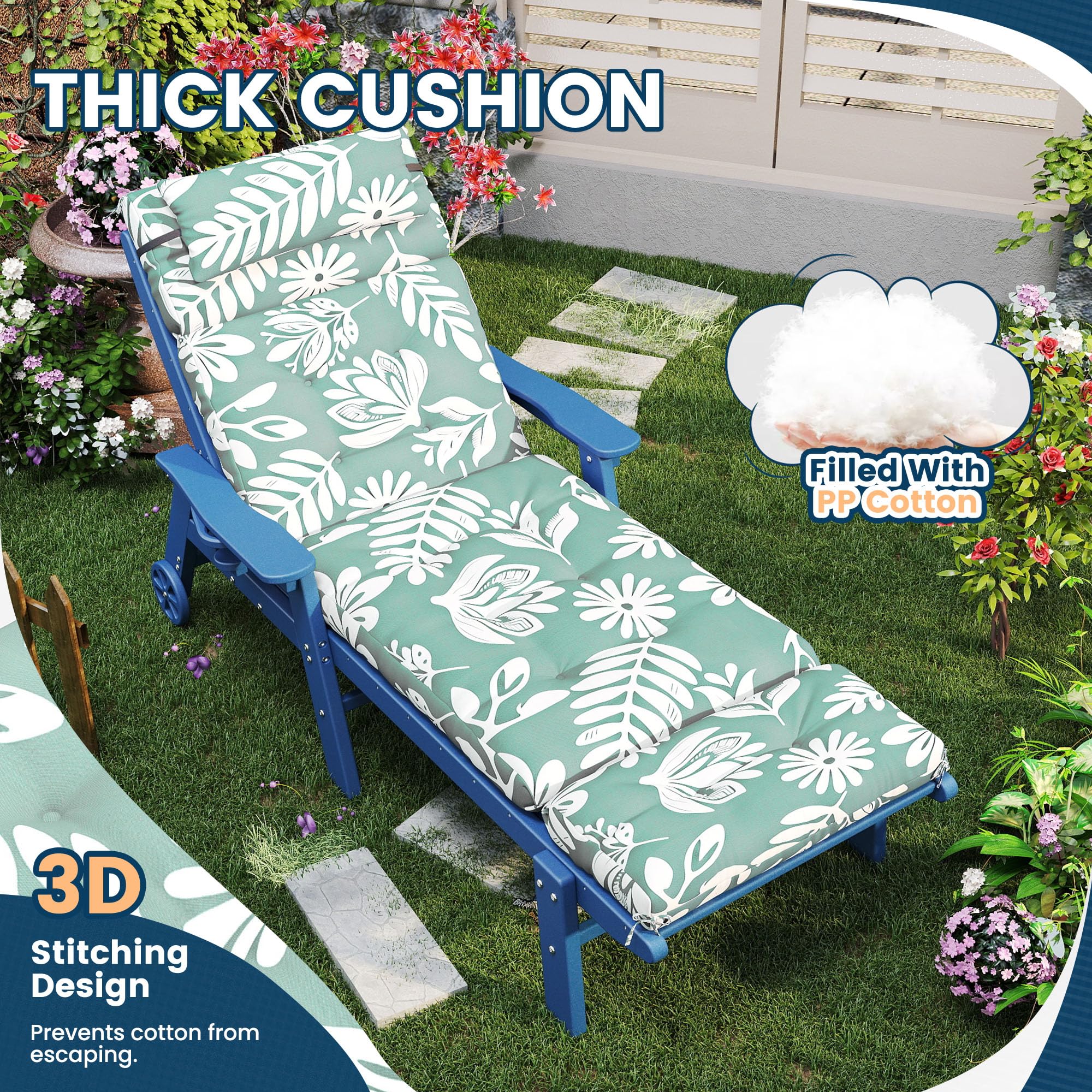 Best Chaise Lounge Cushion for 2026 1 NAVINE Outdoor Lounge Chair Cushion, Waterproof Patterned Chaise Lounge Cushions — product photo