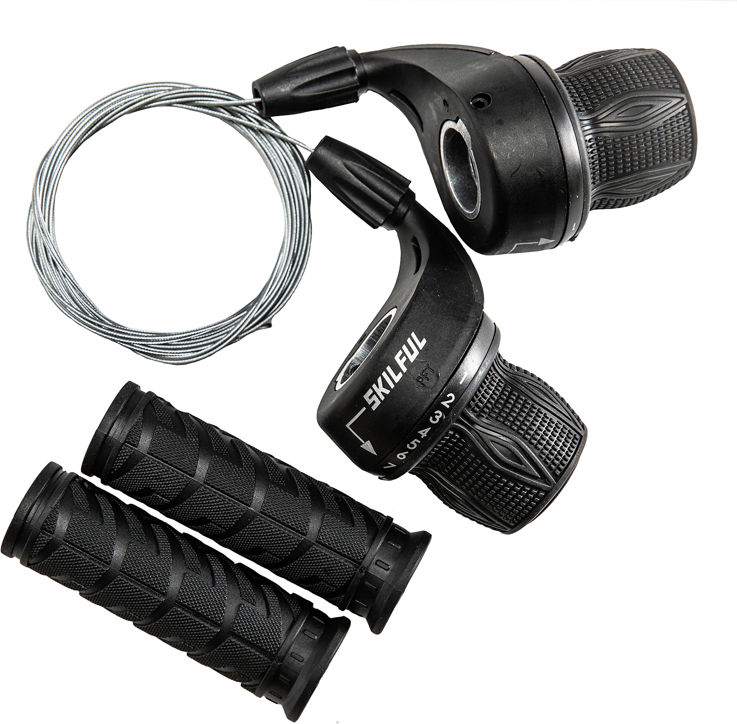 MEGHNA Bicycle 21 Speed Twist Shifter Lever 3 x 7 Speed Grip Shift Left and Right Shifting Mountain Bike Hybrid Bike Kids Bike Tricycle Gear Grip Shifter with Grips (Pair)