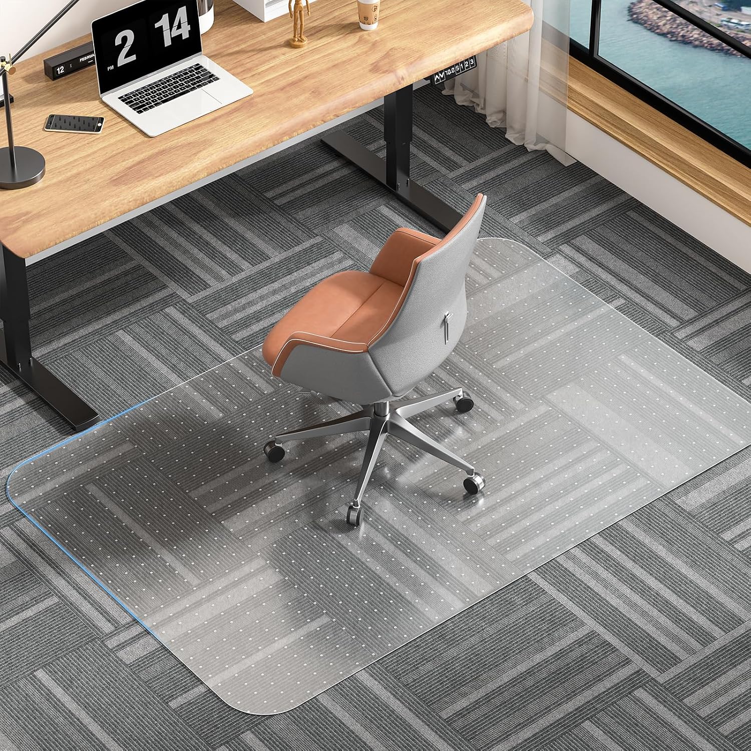 MESHDO Office Chair Mat for Carpet, 55" X 36" X 0.09" Clear PVC Carpet Chair Mat with Non-Slip Studded for Home and Office Low Pile Carpets