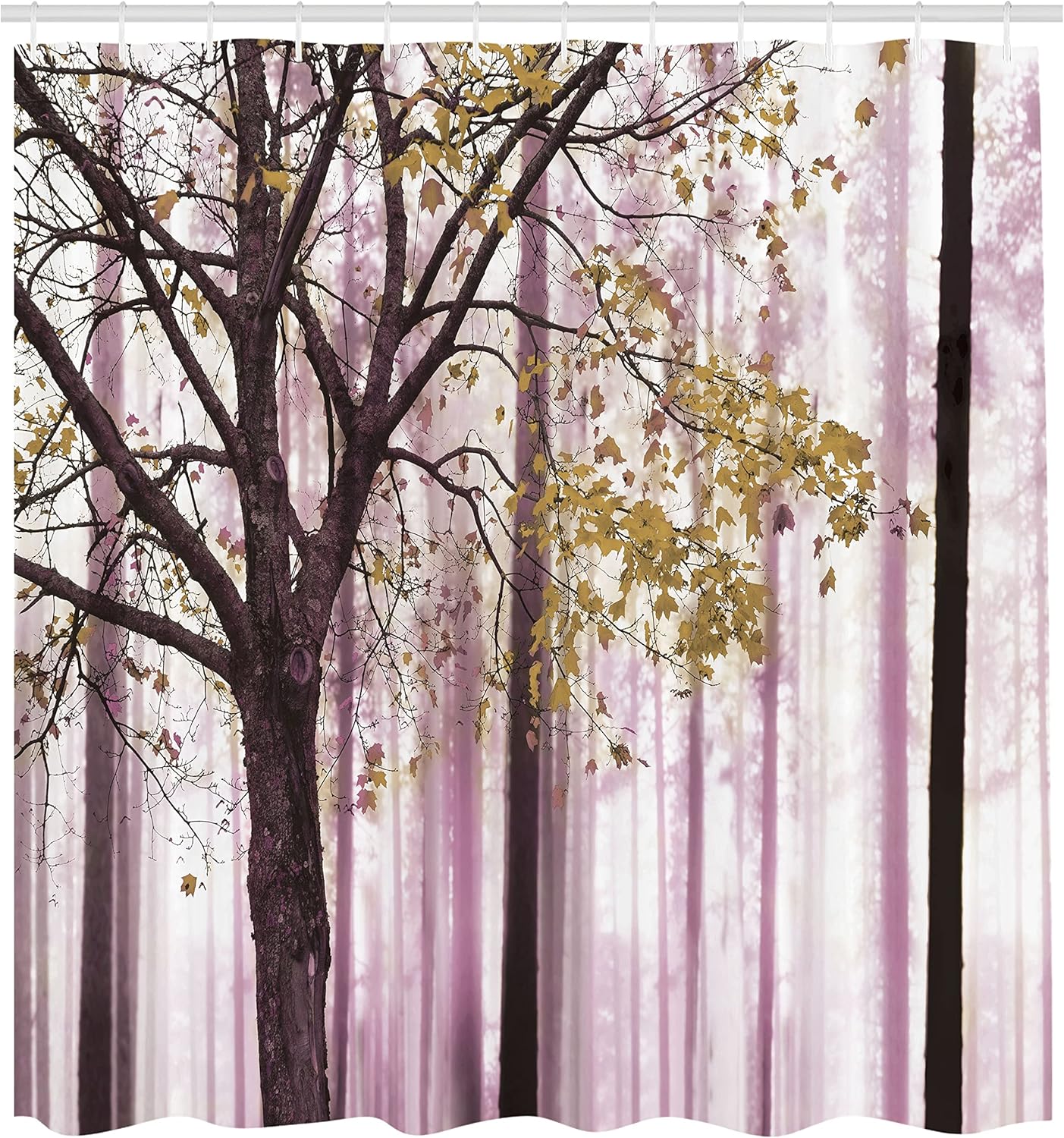 Ambesonne Autumn Shower Curtain, Picture of a Lonely Tree Leaves on an Abstract Woodland Background Print, Cloth Fabric Bathroom Decor Set with Hooks, 69" W x 75" L, Sand Brown